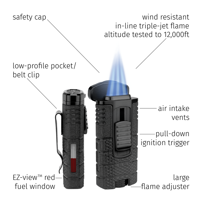 Xikar Tactical Triple Flame Lighter Black