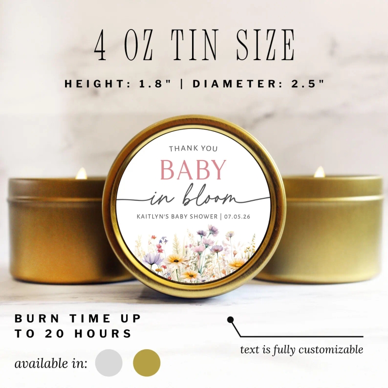 Baby Shower Favor Candle Bulk Wildflower Theme