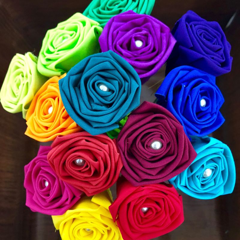 Bright Rainbow Cotton Roses with Stems, Rainbow Flower Bouquet, 2nd Anniversary, Cotton Anniversary Gift, Rainbow Roses, Second Anniversary