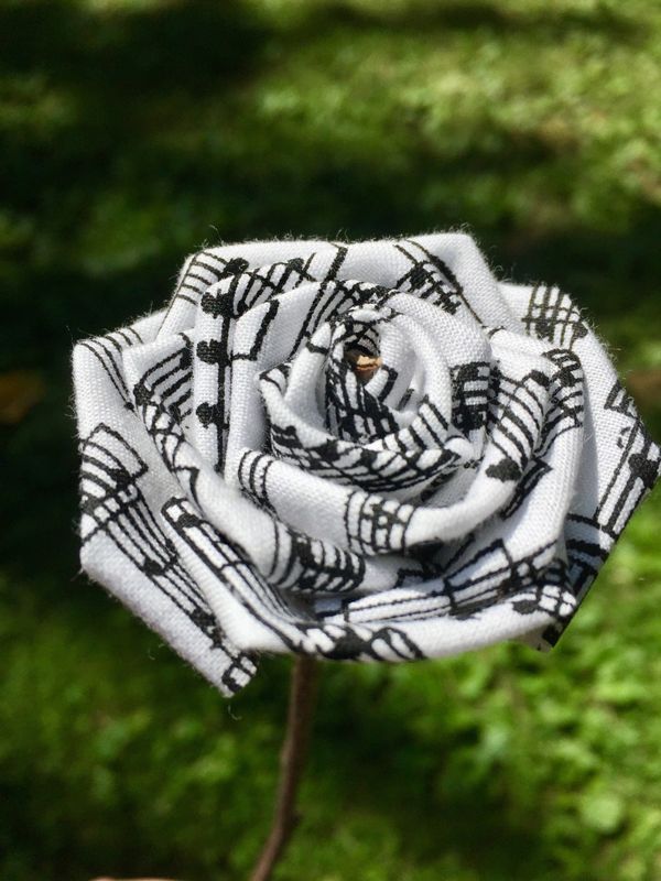 Single Cotton Fabric Rose with Stick Stem, Gift for Her, Second Anniversary Gift, 2nd Anniversary, Cotton Anniversary, Fancy