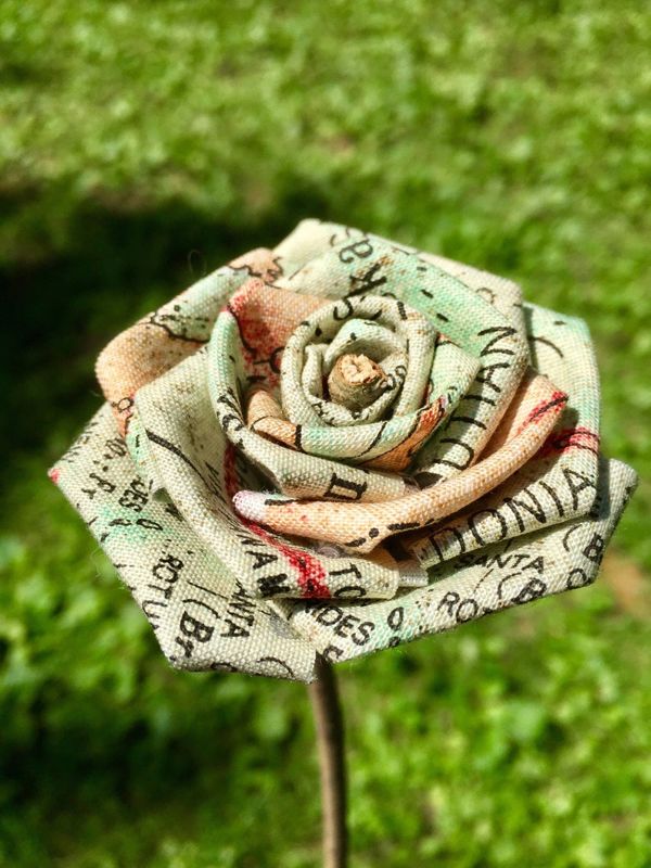 Single Cotton Fabric Rose with Stick Stem, Gift for Her, Second Anniversary Gift, 2nd Anniversary, Cotton Anniversary, Fancy