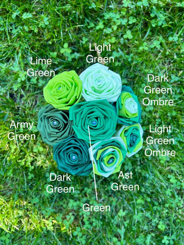 Green Fabric Cotton Roses with Stems, Ombré Flower Bouquet, Green Rose, Second Anniversary, Cotton Roses, Cotton Anniversary, Gift for Her