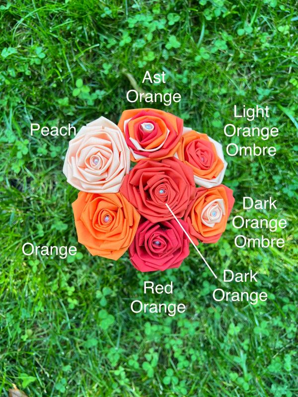 Orange Cotton Roses with Stems, Orange Ombré Flower Bouquet, Orange Rose, Cotton Roses, Cotton Anniversary, Second Anniversary, Gift for Her