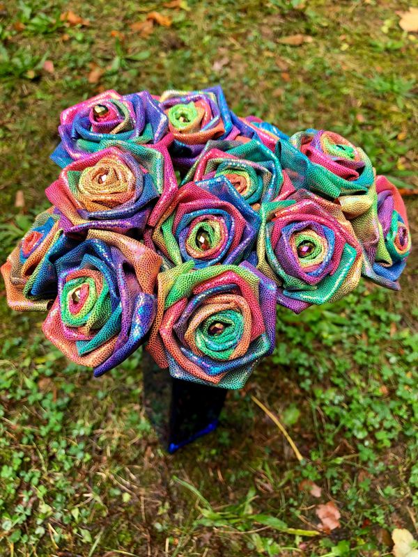 Glitter Rainbow Fabric Roses with Stems, Sparkly Roses, Valentines Day Flowers, Valentines Day Gift, Rainbow Roses, Mermaid Wedding