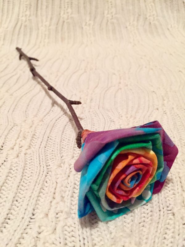 Tye Dye Rainbow Fabric Roses with Stems, Wedding Bouquet, Birthday Gift, Tie Dye Rainbow Roses, Unique Roses, Fabric Flowers