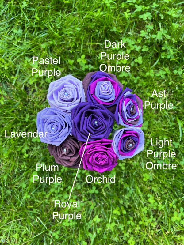 Purple Cotton Roses with Stems, Purple Ombré Flower Bouquet, Purple Rose, Cotton Roses, Cotton Anniversary, Second Anniversary, Gift for Her