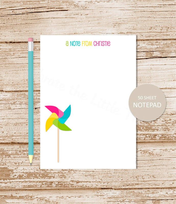 pinwheel notepad . personalized notepad .  stationery . stationary . sprint, summer notepad . color options