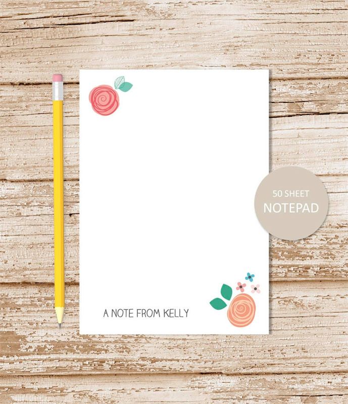 personalized floral notepad . FLORAL WHIMSY . note pad . womens personalized stationery . botanical stationary . floral notepad