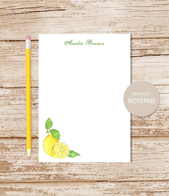 personalized note pad . LEMON . watercolor lemons . personalized notepad . summer fruit . personalized stationery . lemons stationary