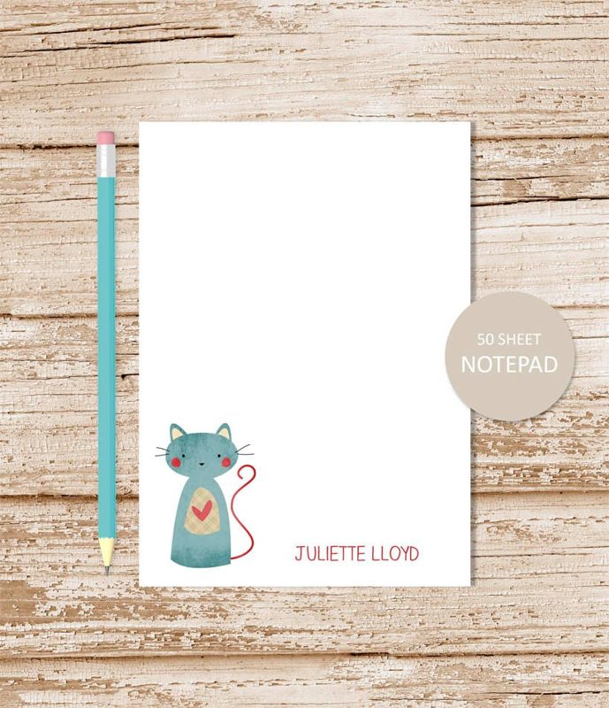 personalized notepad . PATCHWORK CAT . note pad . kitty cat notepad . personalized stationery . cat stationary