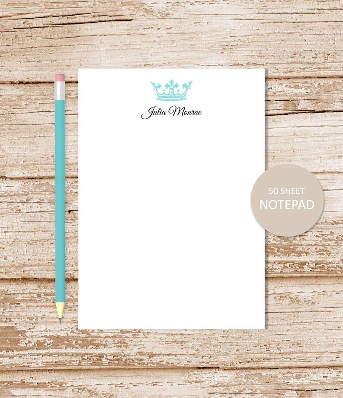 personalized notepad . CROWN . note pad . royal crown . personalized stationery . custom stationary