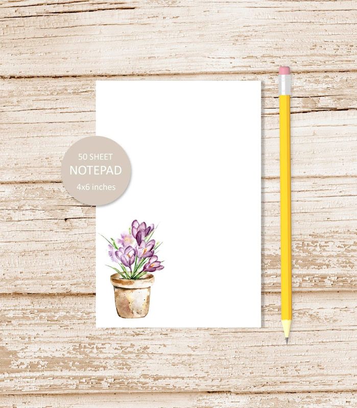 crocus flower pot notepad . watercolor flowers note pad . purple flower . floral stationery . stationary . botanical | 4x6 inches