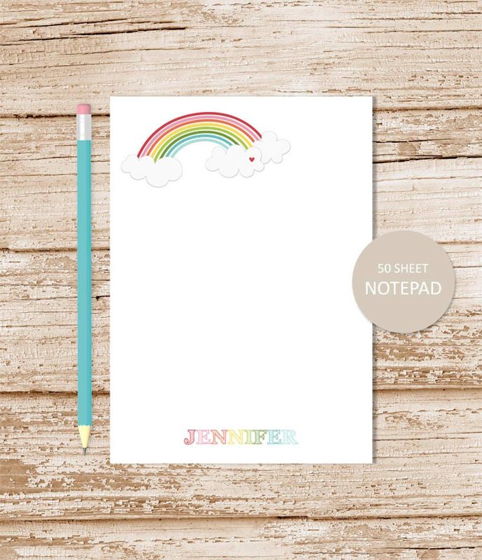 personalized notepad . RAINBOW notepad . rainbow & clouds note pad . girls stationery . personalized stationary