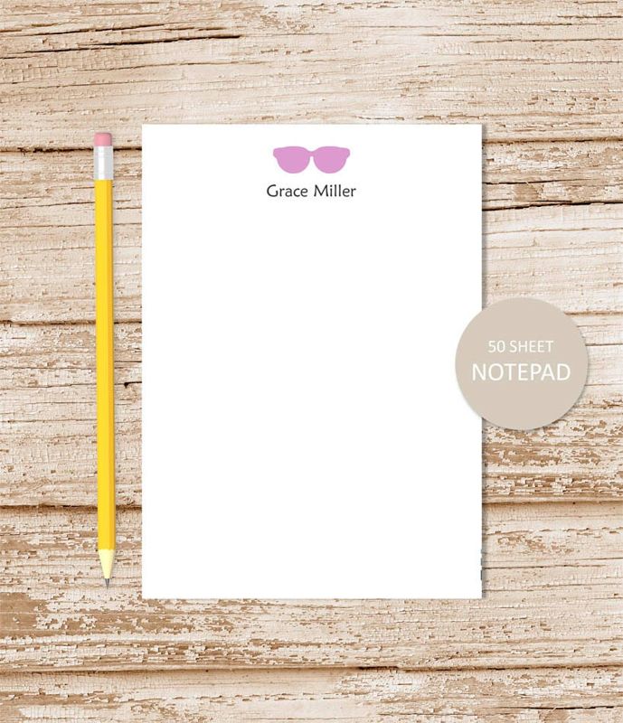 personalized notepad . SUNGLASSES . note pad . personalized stationery . stationary . silhouette . color choices
