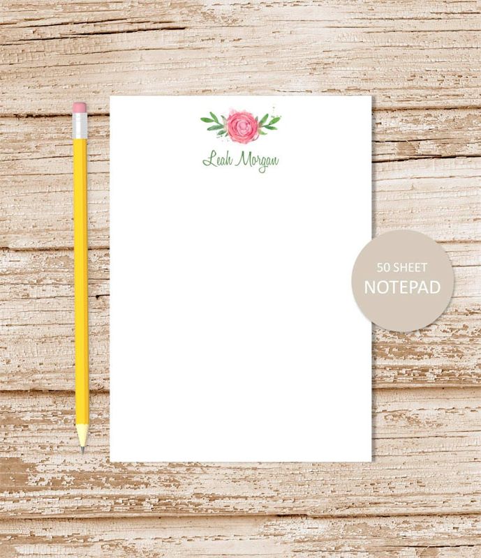 personalized notepad . WATERCOLOR ROSE . note pad . personalized stationery . botanical stationary