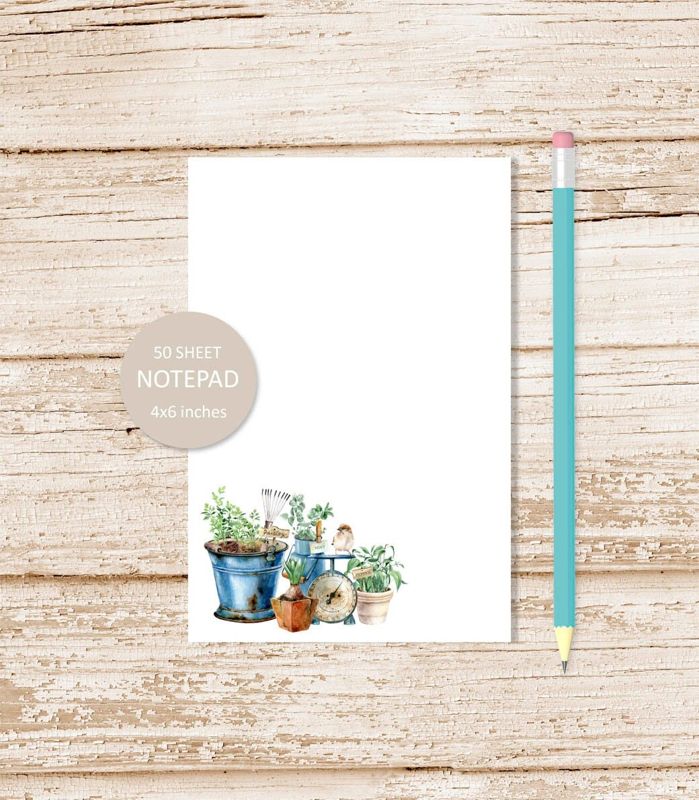 herb garden notepad . watercolor herb planting note pad . flower pots, gardener herbs stationery stationary . garden | 4x6 inches