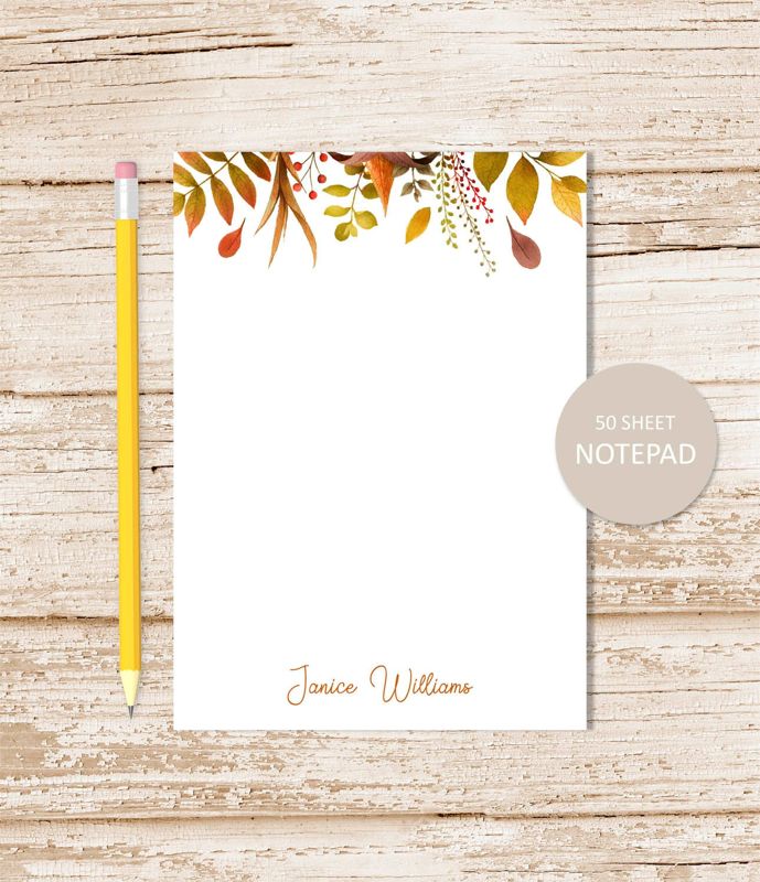 personalized notepad, AUTUMN LEAVES note pad . fall leaf notepad . colored leaves, nature . personalized stationery . stationary gift