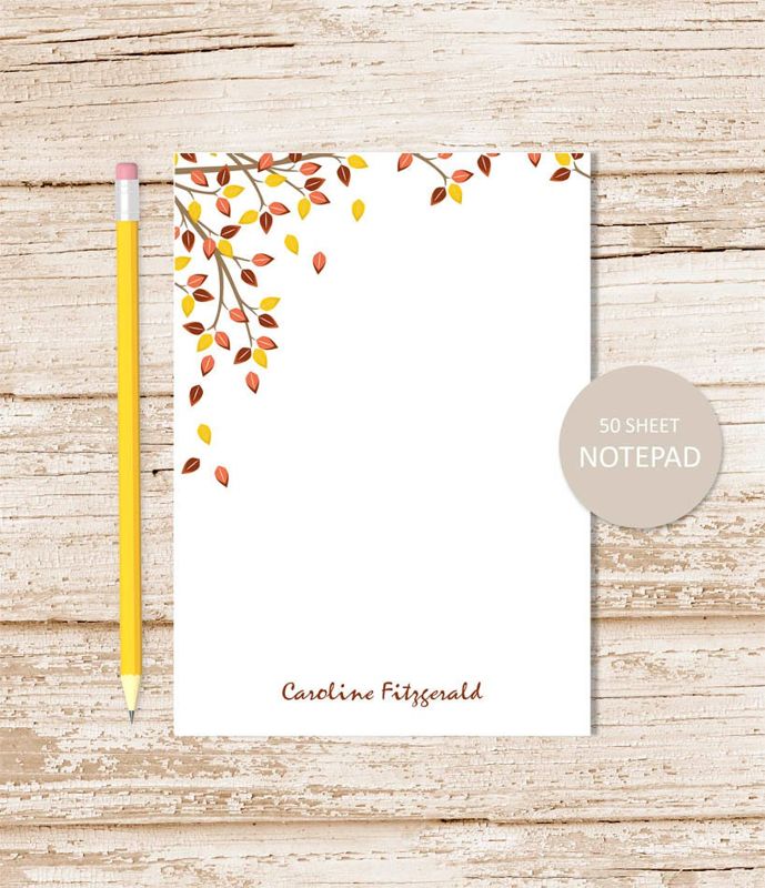 personalized notepad, autumn note pad . fall tree notepad .  colored leaves, nature . personalized stationery . stationary gift