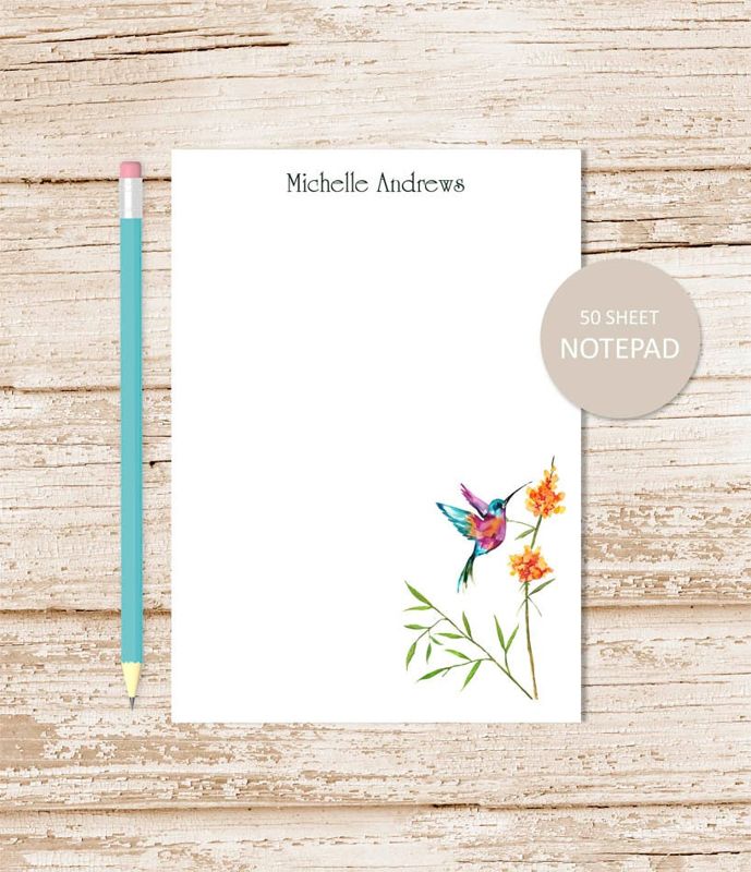 personalized notepad, note pad . HUMMINGBIRD . notepad . watercolor hummingbird, birds . personalized stationery . stationary gift