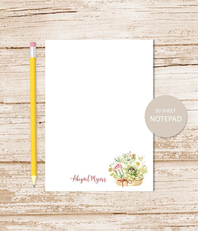 personalized notepad, note pad . SUCCULENT BOUQUET notepad . watercolor succulents, plants . personalized stationery . stationary gift