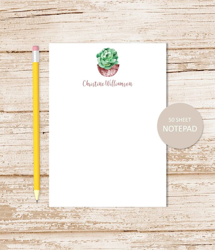 personalized notepad, note pad . SUCCULENT notepad . watercolor succulents, plants . personalized stationery . stationary gift