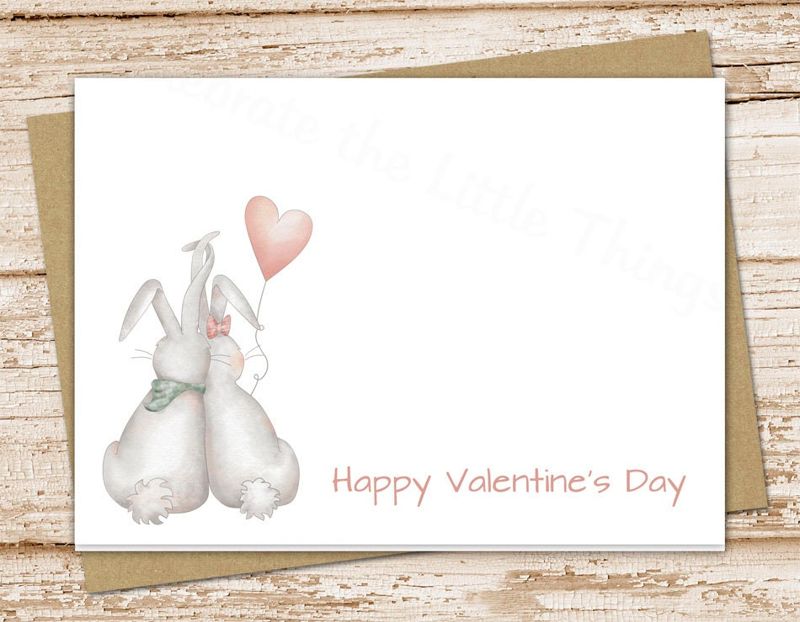 happy valentine's day cards . folded greeting cards . bunny love, heart balloon cards . watercolor bunnies stationery . set of 6