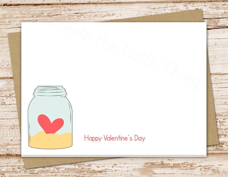 happy valentine's day cards . folded greeting cards . heart, mason jar cards . stationery . set of 6