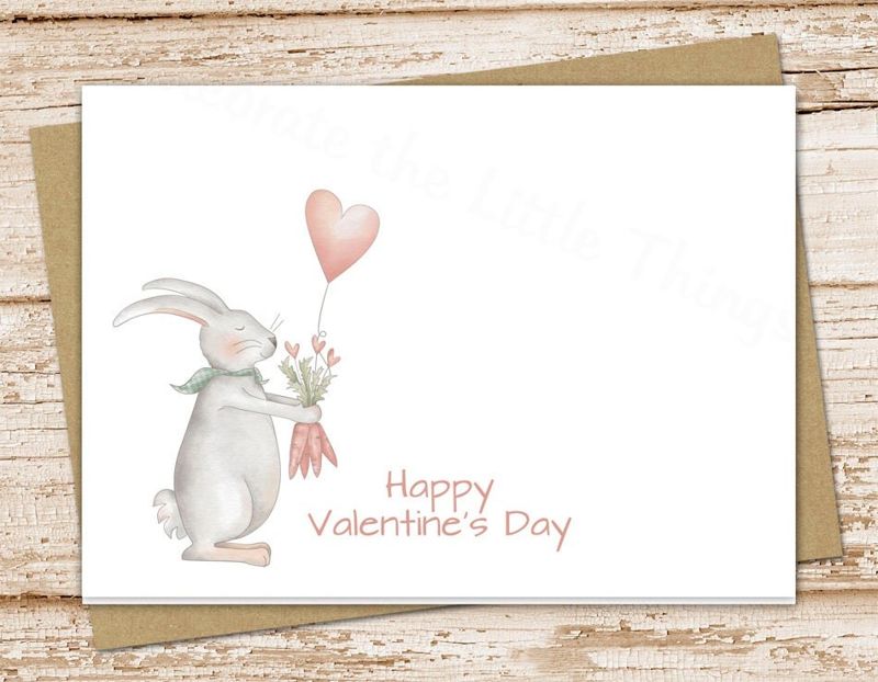 valentine's day cards . folded greeting cards . watercolor bunny . heart balloon . stationery . set of 6
