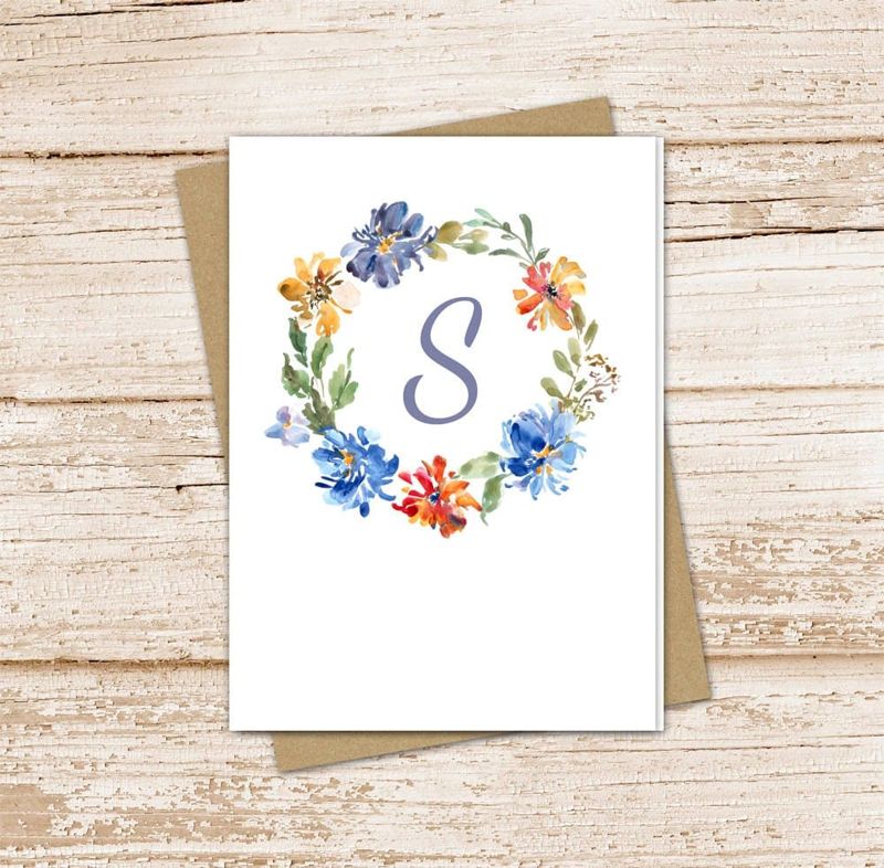 floral initial note cards . watercolor wreath . monogram dahlia peonies notecards . folded personalized stationery . stationary . set of 10