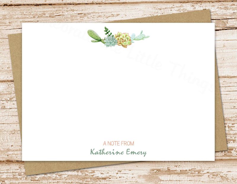 personalized cactus stationery, stationary . cacti note cards, watercolor succulents notecards . FLAT stationery . set of 12