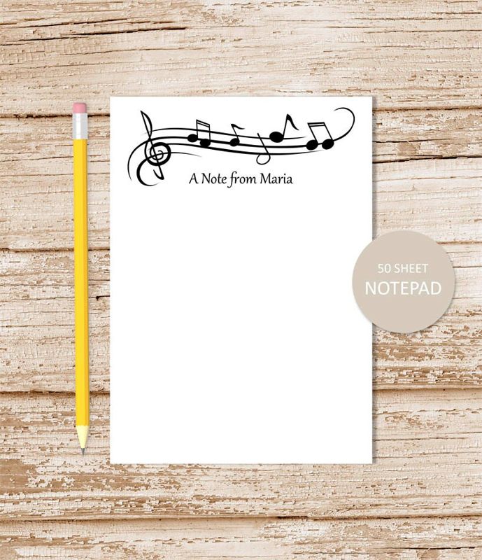 personalized music stationery set . music notes notepad + note card set . notecard note pad stationary . musician music teacher gift set