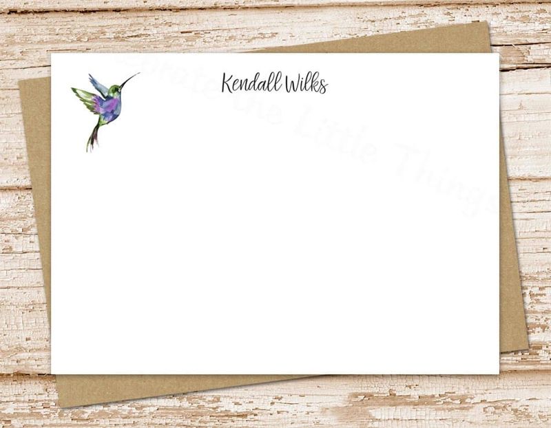 personalized note card set, notecards . watercolor hummingbird, birds, nature . stationery FLAT stationary . set of 12