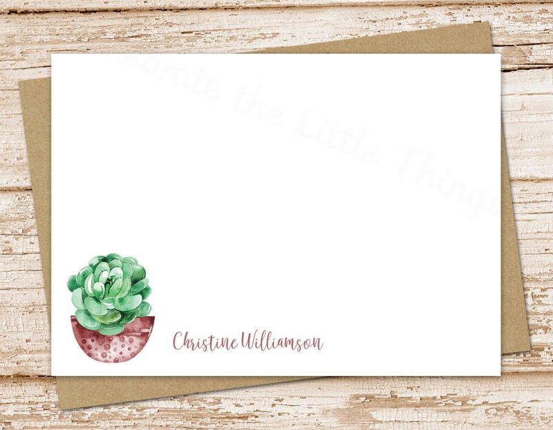 personalized note card set, stationery . succulent plant, watercolor succulents notecards . FLAT stationary . set of 12
