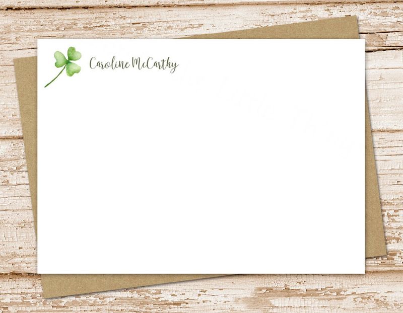 personalized note card set, stationery . watercolor clover, shamrock notecards . irish . FLAT stationary . set of 12
