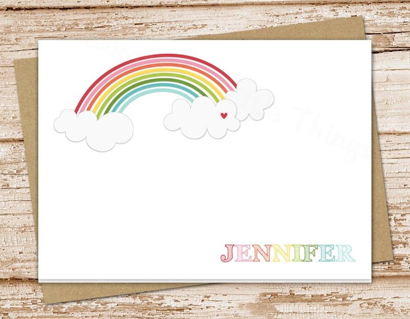 personalized rainbow stationery set . rainbow & clouds notepad + note card set . girls notecards note pad . over the rainbow gift set