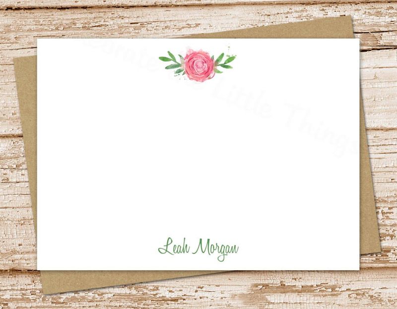 personalized rose note card set . watercolor rose notecards . womens personalized FLAT stationery . stationary flowers . set of 12