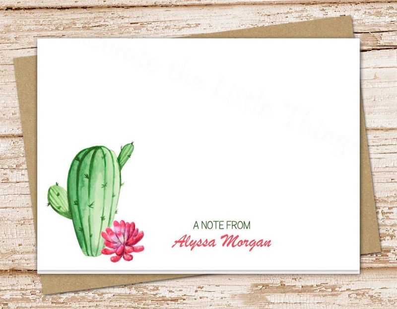 personalized stationery set . cactus notepad + note card set . succulents notecards stationary set . watercolor gift set