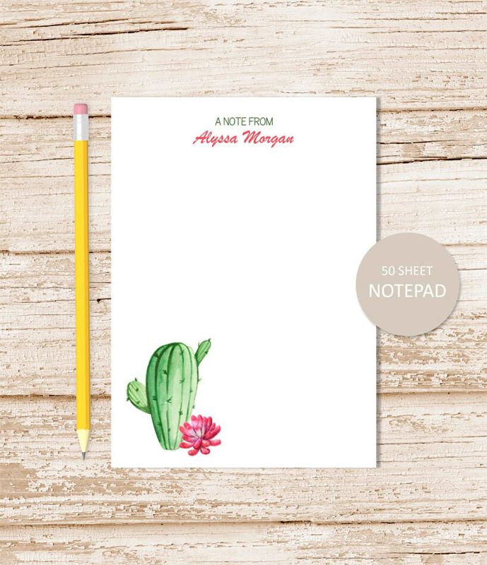 personalized stationery set . cactus notepad + note card set . succulents notecards stationary set . watercolor gift set