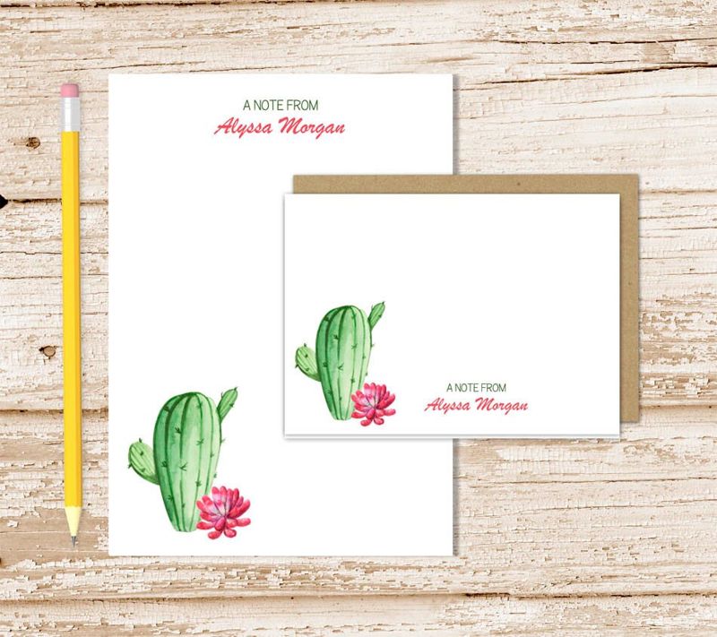 personalized stationery set . cactus notepad + note card set . succulents notecards stationary set . watercolor gift set