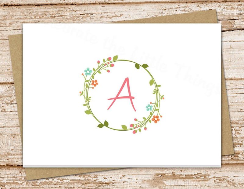 personalized stationery set . floral wreath notepad + note card set . initial . womens notecards note pad . botanical stationary gift set
