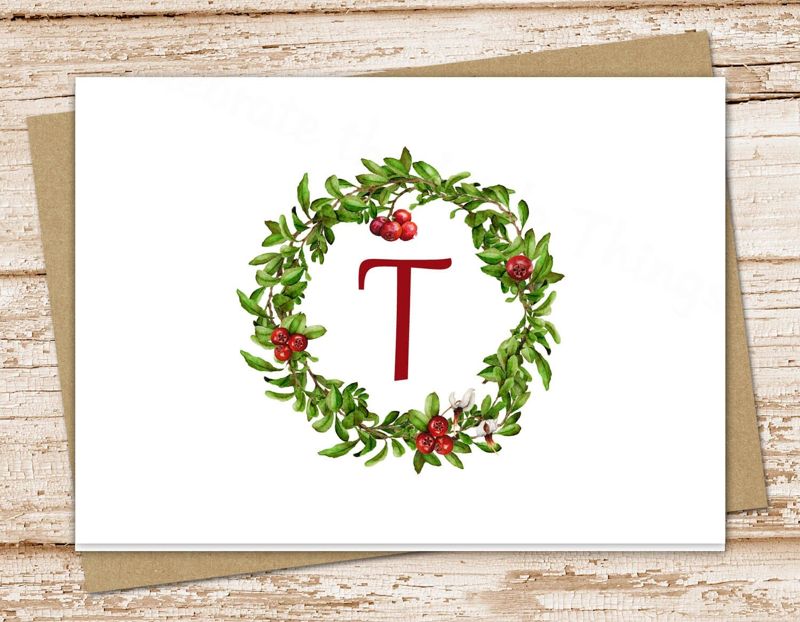 personalized stationery set . initial cranberry wreath notepad + note card set . Christmas notecards note pad . stationary gift set