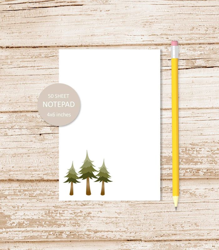pine tree notepad . evergreen trees note pad .  outdoors, nature, camping, hiking stationery | 4x6 inches