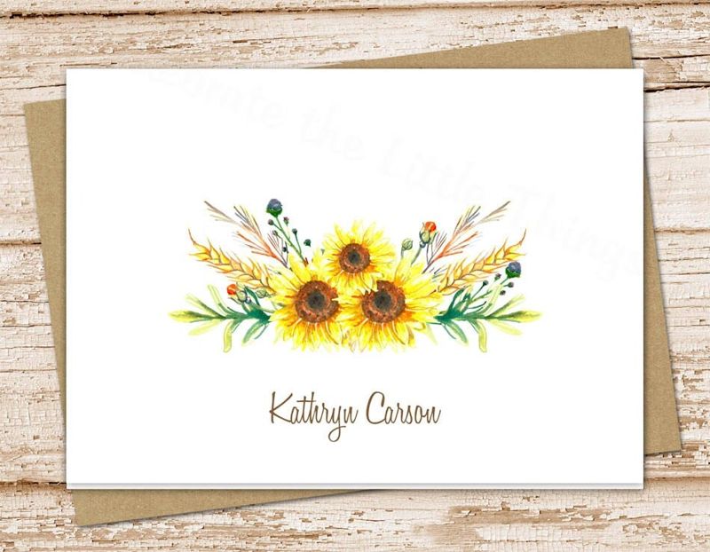 personalized stationery set . watercolor sunflowers . notepad + note cards . botanical stationary . gift set . folded notecards, note pad