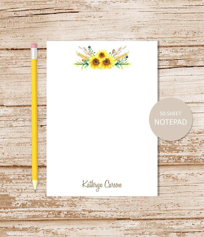 personalized stationery set . watercolor sunflowers . notepad + note cards . botanical stationary . gift set . folded notecards, note pad