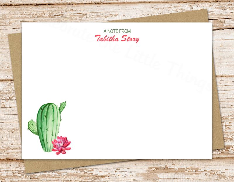 personalized stationery, stationary . cactus, cacti note cards, watercolor succulents notecards . FLAT stationery . set of 12