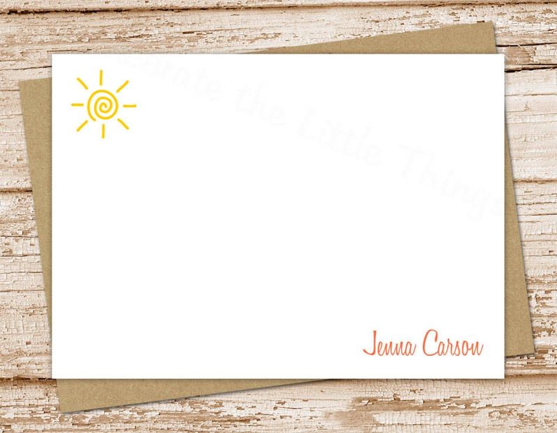 personalized sun note cards . sunshine notecards . personalized FLAT stationery . swirly sun summer beach outdoors cards . set of 12