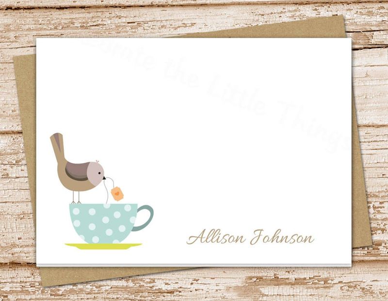 personalized tea cup stationery set . tea cup bird notepad + note card set . bird notecards note pad . womens stationary set . gift set