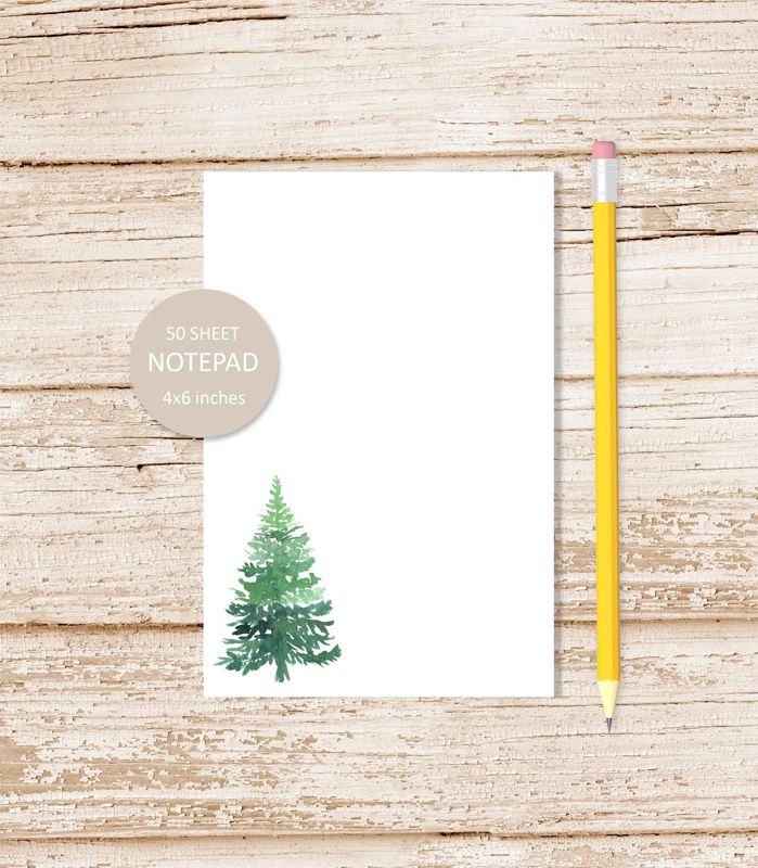 pine tree notepad . watercolor evergreen tree note pad .  outdoors, nature, camping, hiking stationery | 4x6 inches