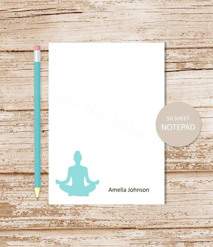 personalized yoga stationery set . yoga meditation notepad + note card set . girls notecard note pad stationary . yoga teacher gift set