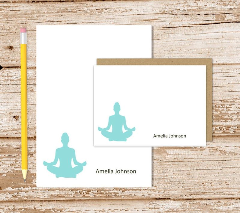 personalized yoga stationery set . yoga meditation notepad + note card set . girls notecard note pad stationary . yoga teacher gift set
